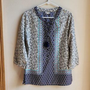Antilia Femme Geometric Print Tassel Tunic Size Medium